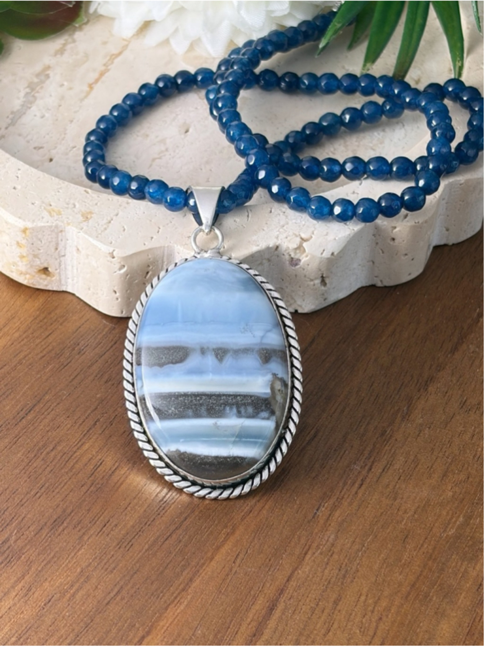 Southwest Owyhee Blue Opal Pendant Necklace Sterling Silver 925 Overlay New